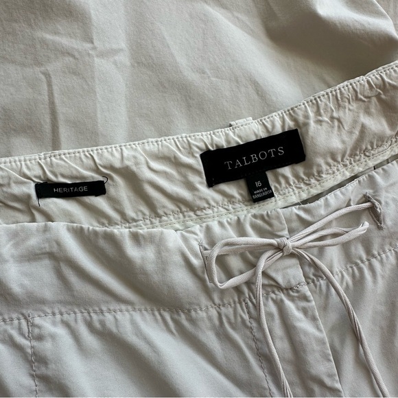 Talbots Heritage Light Khaki Cotton Wide Leg Cropped Drawstring Cargo Pants, 16 - Picture 5 of 8